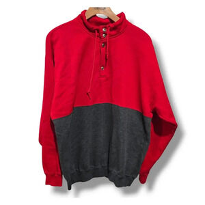 Cheetah for Mervyns Mens Vintage Red Gray Colorblock Sweatshirt 3/4 Button front
